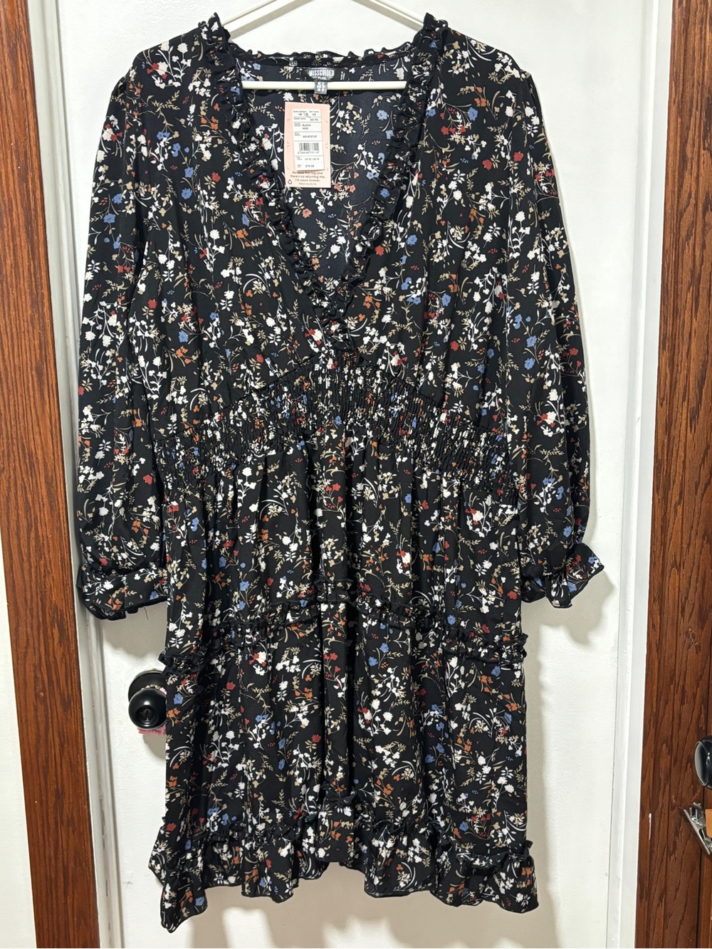 MISSGUIDED Plus US 18 Ruched Floral Peasant Mini Dress NWT